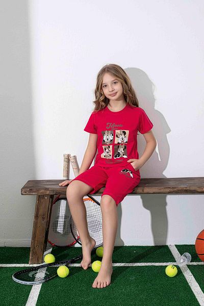 KIPIRIK BABY Girl's Mini Patterned Red Shorts Pajama Set