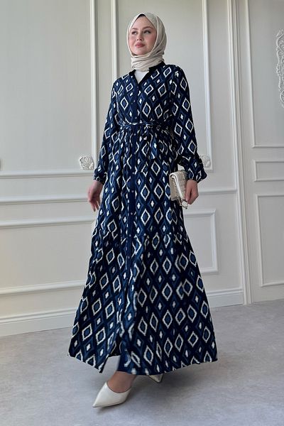 InStyle Φόρεμα με τρίγωνο μοτίβο μαρμάρινο βισκόζη Navy Blue