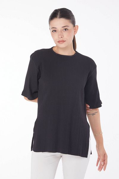 TOFİSA Slit T-Shirt D6 Black - 25114