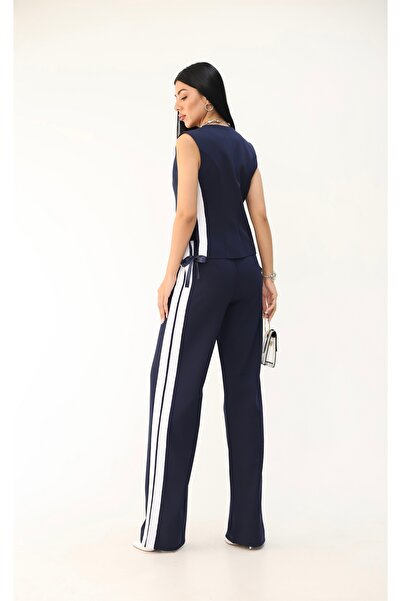 Koza Butik Жіночий безрукавний жилет з смужками та широкими штанинами, комплект 0126-25