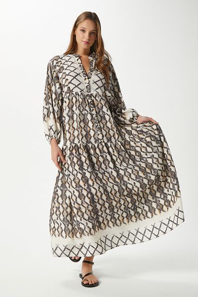 Ritnice Modest Women's Soft Gray 100% Viscose Maxi Length Balloon Sleeve Long Summer Dress