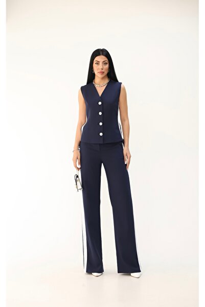 Koza Butik Жіночий безрукавний жилет з смужками та широкими штанинами, комплект 0126-25