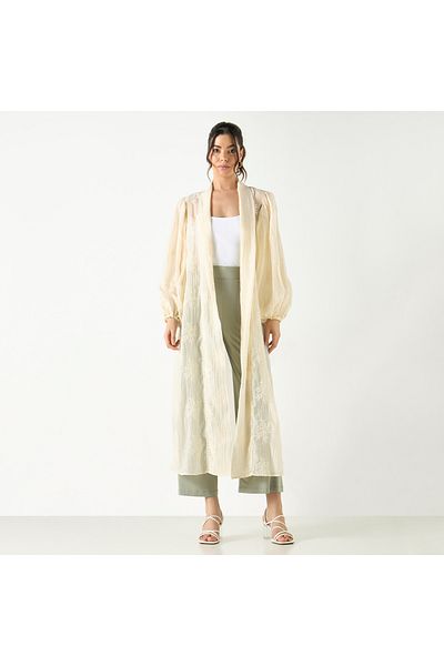 Iconic Embroidered Longline Shrug with Volume Sleeves