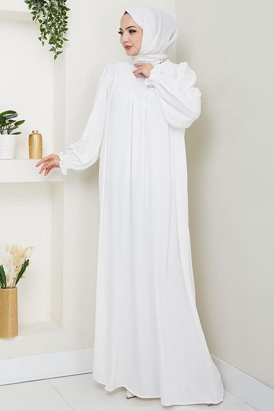 hafsamina Gathered Robe Dress White Hm2501