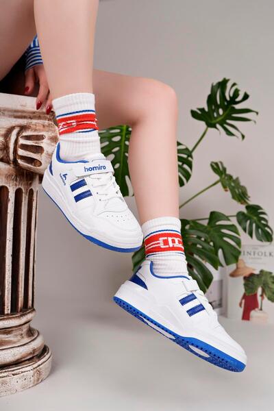 homiro Unisex Lace-Up Velcro Sports Sneaker Shoes-White-Sax