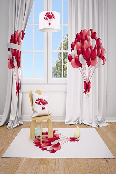 Talia Home Puppy Heart Pattern Children's and Baby's Room Background Curtain 2 Wings Tla-158