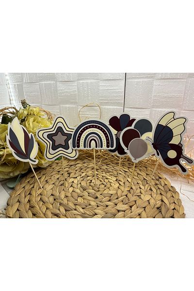 Deniz Party Store Retro Butterfly Themed Cake Topper Figure Set Long Toothpicks 6 Pcs