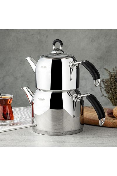 Nehir Maxi Modern Steel Teapot Set