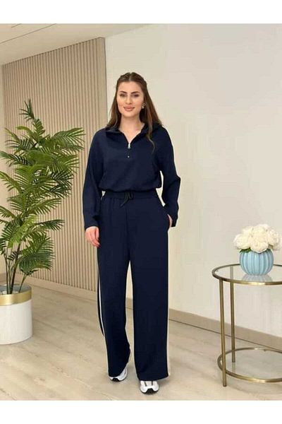 My Blog Navy Blue Hooded Garnished Suit - 8569
