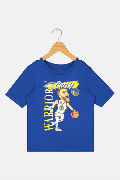 NBA تي شيرت خارجي بأكمام قصيرة مطبوع عليه رسوميات للأولاد الصغار، أزرق