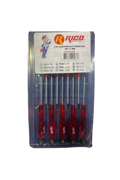 Rico RK0060 9 Parça Elektronikçi Tornavida Set 75 MM