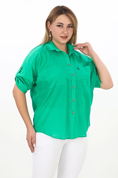 Lady Majestic %100 Cotton Yazlık Organik Büyük Beden Kadın Gömlek