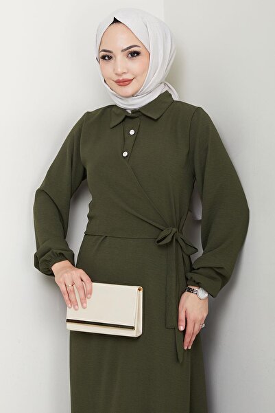 hafsamina Φόρεμα Ayrobin με πλαϊνή δέση χακί HM2729