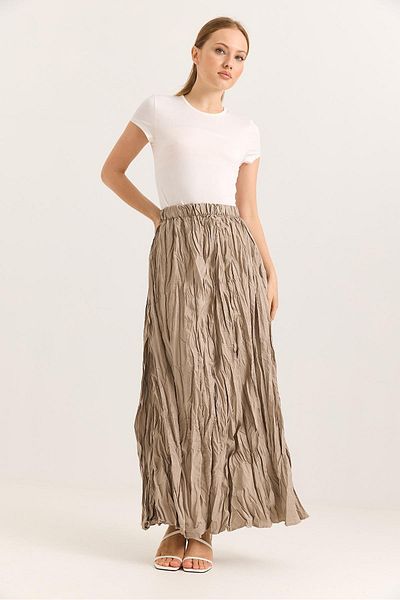 Raneel Kazançlı Alışveriş Model Crinkle Fusta de damă cu talie elastică Mink