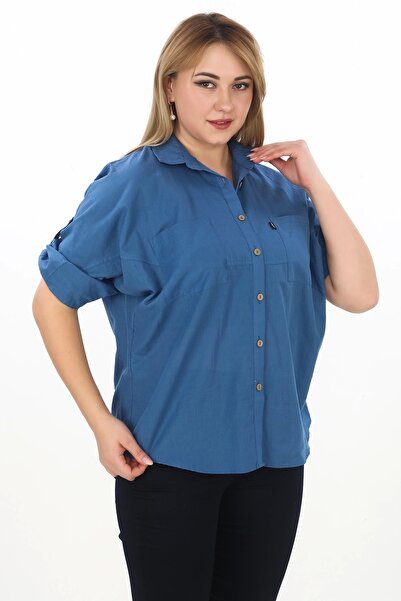 Lady Majestic %100 Cotton Yazlık Organik Büyük Beden Kadın Gömlek