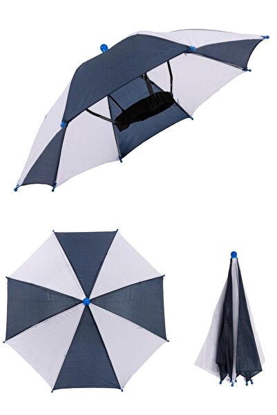 Marlux Kafaya Takılan Şapka Şemsiye Gölgelik Plaj Yazlık Kafa Şemsiyesi Lacivert Beyaz KAFASEMS001BW