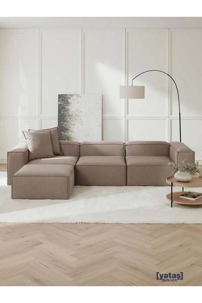 Mobilya Stant Most Mollis 4 Modül Köşe Koltuk 10 Kahverengi Keten Kumaş Yumuş...