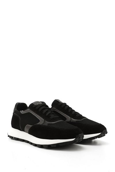 GÖNDERİ(R) Men's Black Lace-Up Genuine Leather Sneakers