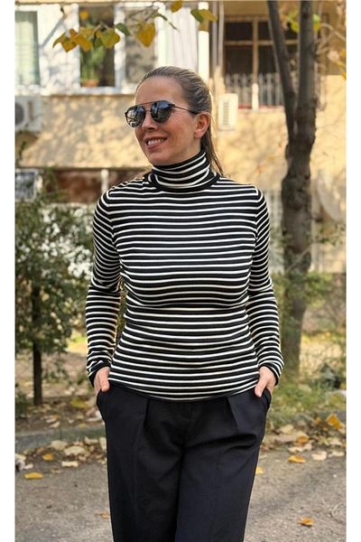 Dilvin Turtleneck Striped Sweater