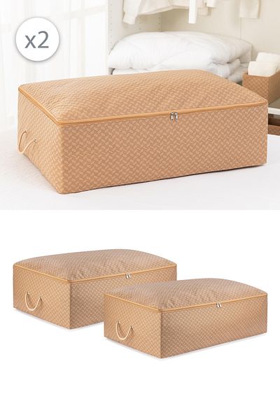 REKHOME Σετ 2 Ψαροκόκκαλο Μπεζ Mega Size Βάση κάτω από το κρεβάτι Ντουλάπα Μαξιλάρι Πάπλωμα Στολή Πουλόβερ Ρούχα Πουλόβερ