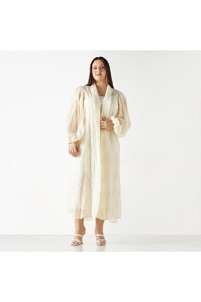 Iconic Embroidered Longline Shrug with Volume Sleeves