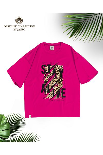 JANSO GROUP -Women Short Sleeve Stay Alife Printed Tshirt Large Size Oversize Cotton Fabric