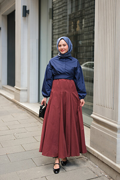 LOCCO Women's Pleated Voile Skirt Burgundy