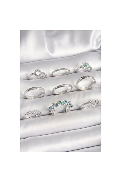Marsilyan Brass Silver Color Colorful Zircon Stone Women's Ring Combination - Tj-Byk3654