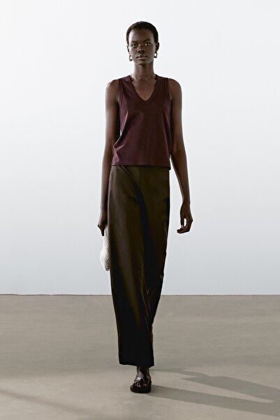 Massimo Dutti Kolsuz merserize pamuklu t-shirt