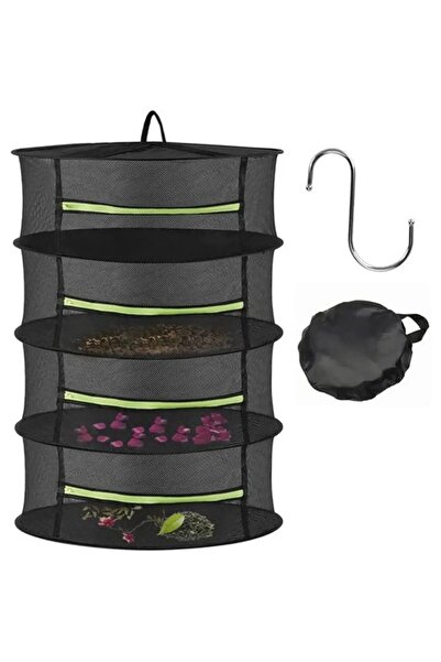 silabor Meyve-Sebze Kurutma Filesi 4 Katlı Asılabilir Katlanabilir Çantalı Bitki Kurutma Filesi