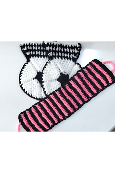 indirimvar El işi örme Siyah Beyaz iki renkli pembe-siyah üçlü Takım Banyo Lifi