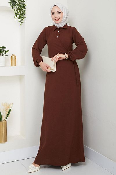 hafsamina Side Tie Ayrobin Dress Brown Hm2729