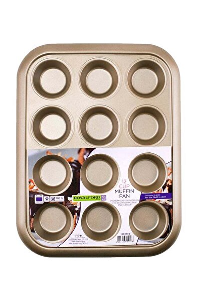 ROYALFORD 12-Cups Muffin Pan Gold 38x3.5x29.5cm