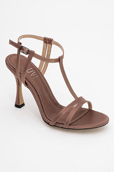 LuviShoes Credo Brown Satin Women's High Heeled Shoes