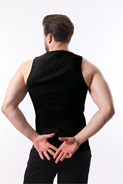 Miron Black Men's Ribbed Cotton Lycra & Undershirt - 2505