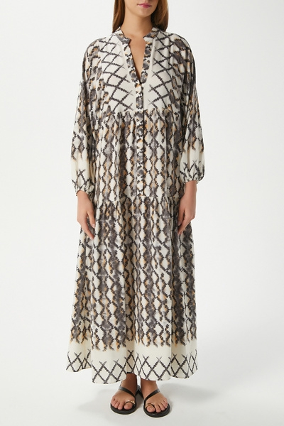 Ritnice Μοντέρνο γυναικείο μαλακό γκρι 100% βισκόζη Maxi μανίκι μακρύ καλοκαιρινό φόρεμα