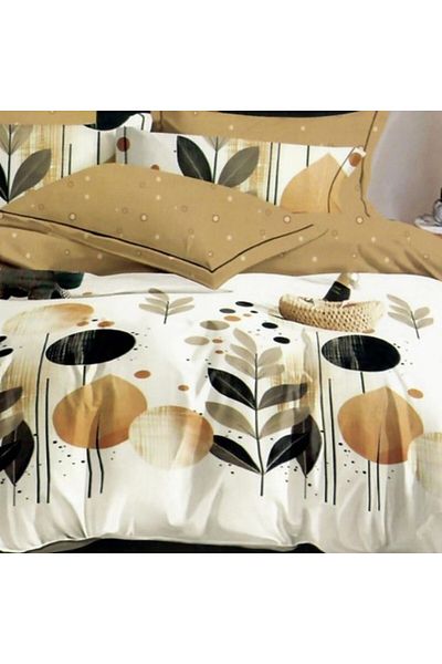 Pucioasa Set lenjerie de pat dublu, material fin, husă pilotă 200x220cm, 6 piese, cercuri și frunze