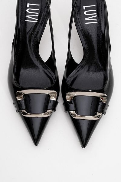 LuviShoes LUSTRE Pantofi cu toc de damă cu cataramă din piele neagră