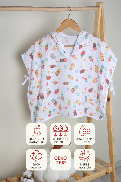 LUCKKA %100 Pamuk Bebek Çocuk Müslin Panço - Ztpanço