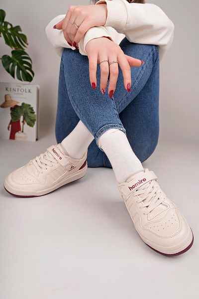 homiro Unisex Lace-Up Velcro Sports Sneaker Παπούτσια-Κρεμ-Claret Red