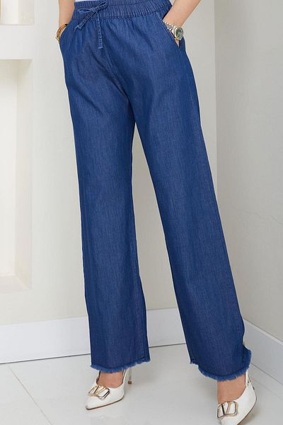 hafsamina Elastic Waist Denim Pants Dark Blue Hm2726