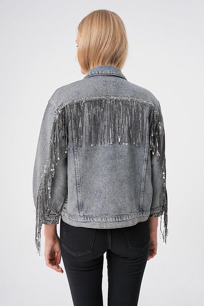 BPF Jachetă de blugi oversize, albastră, spălată, cu paiete strălucitoare