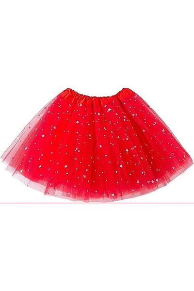 BEBEĞİME ÇORAP Girl's Star Patterned Dream Tutu Tulle Red Skirt