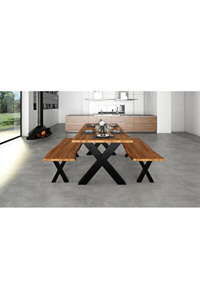 Timber'sTeam Brew Ahşap Kütük Yemek Masa Bank Takımı / Toplantı Masası / Çalı...