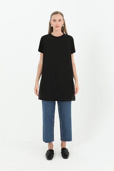 Nisa Luxury Boutique Puane Half Sleeve Front Chiffon Detail Combed Cotton Underwear Tunic 10271