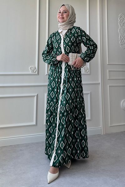 InStyle Triangle Pattern Marbled Viscose Green Dress