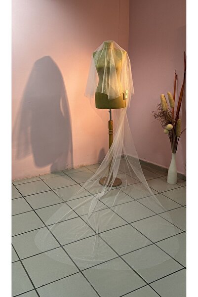 GÖKŞİN MODA أوف وايت مكثف بريق 2.5 متر طول الحجاب الزفاف