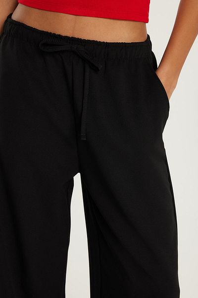 Tudors Women's Regular Fit Elastic Waist Tie-Up Flared Leg Black Palazzo Trousers