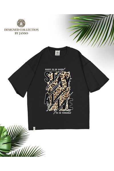 JANSO GROUP -Women Short Sleeve Stay Alife Printed Tshirt Large Size Oversize Cotton Fabric