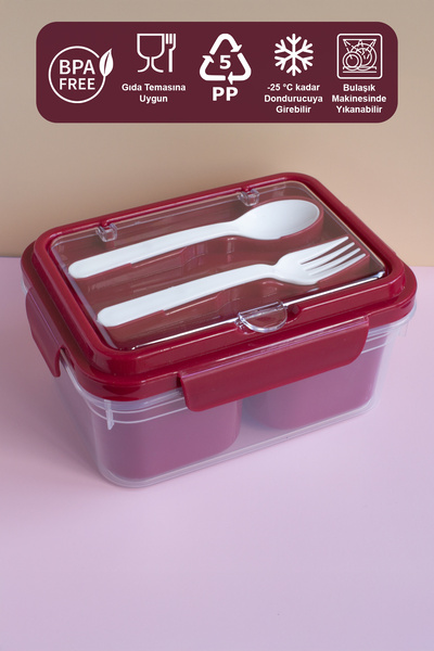 Fesya Home BENTOA İki Bölmeli Beslenme Kutusu Yemek Saklama Kabı - Bordo